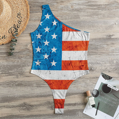 Rough USA Flag Print One Shoulder Bodysuit