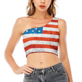 Rough USA Flag Print One Shoulder Crop Top