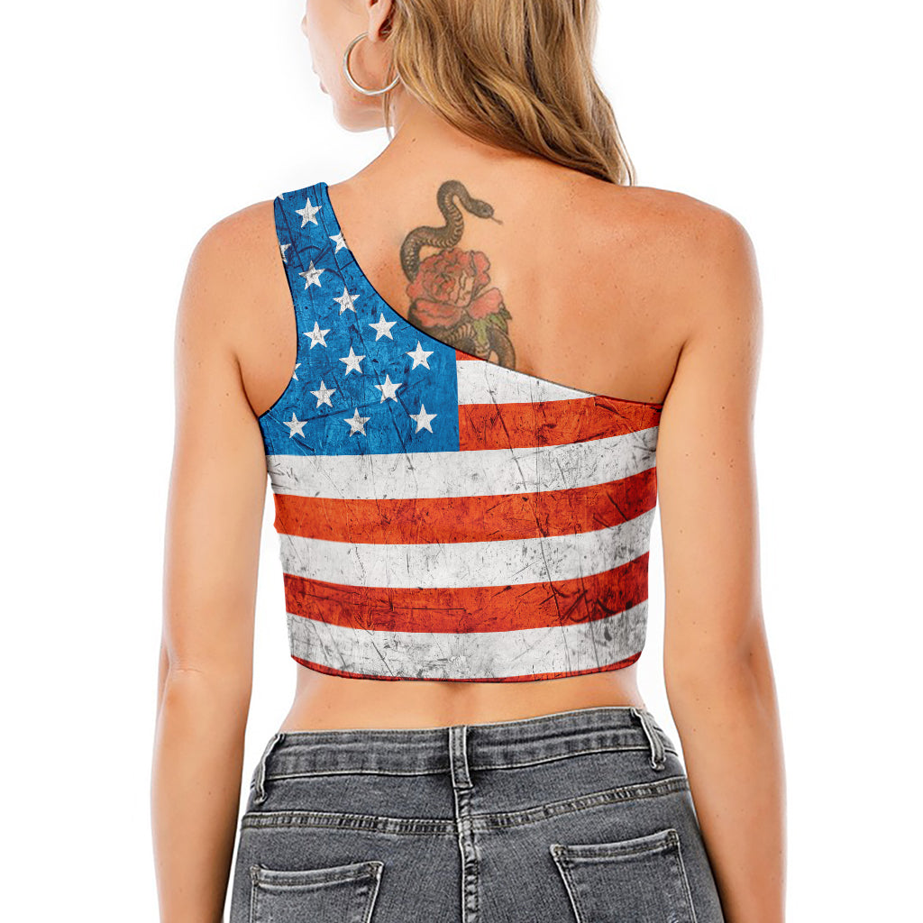 Rough USA Flag Print One Shoulder Crop Top