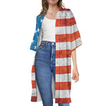 Rough USA Flag Print Open Front Beach Cover Up
