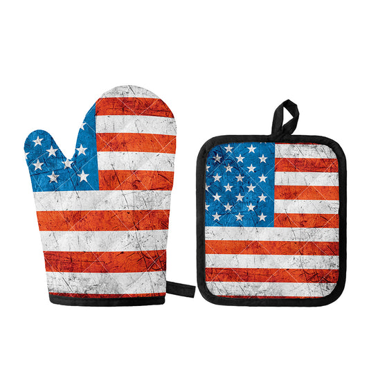 Rough USA Flag Print Oven Mitt And Pot Holder Set