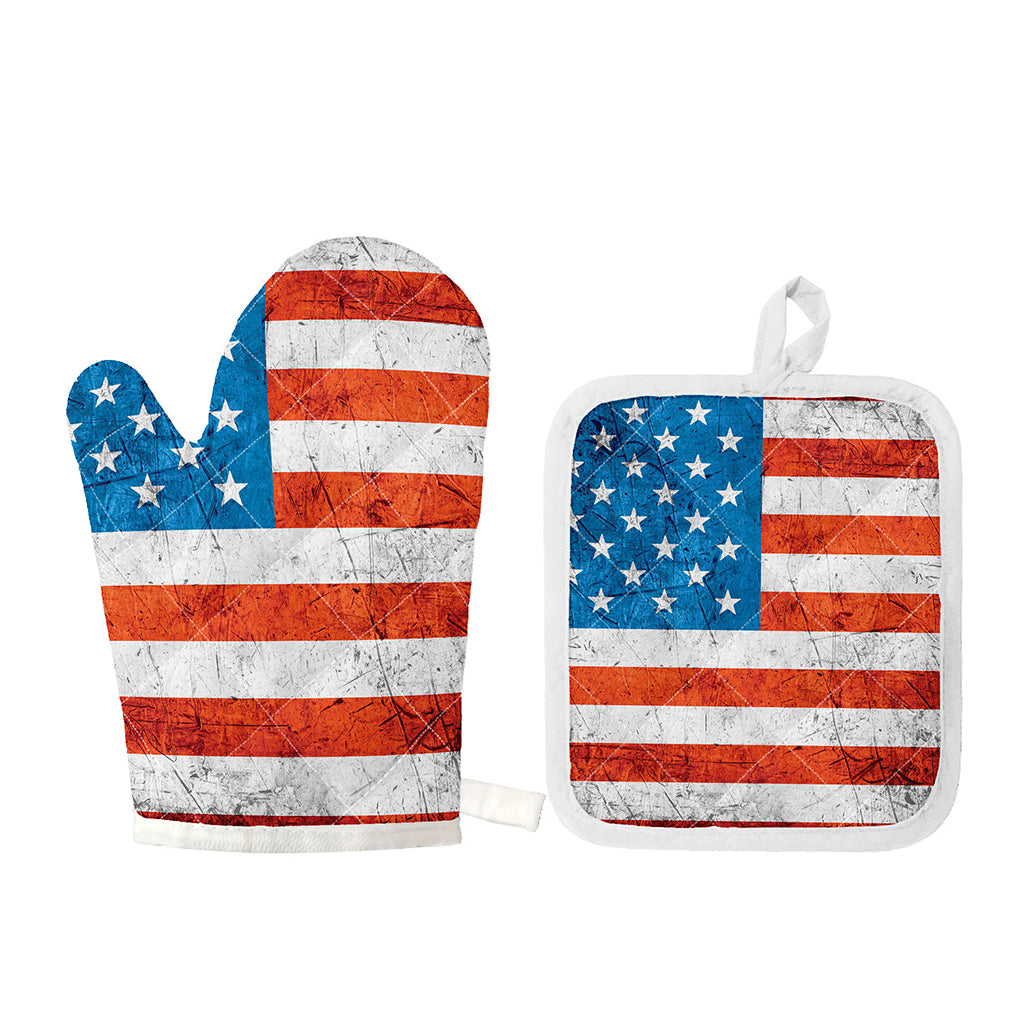 Rough USA Flag Print Oven Mitt And Pot Holder Set