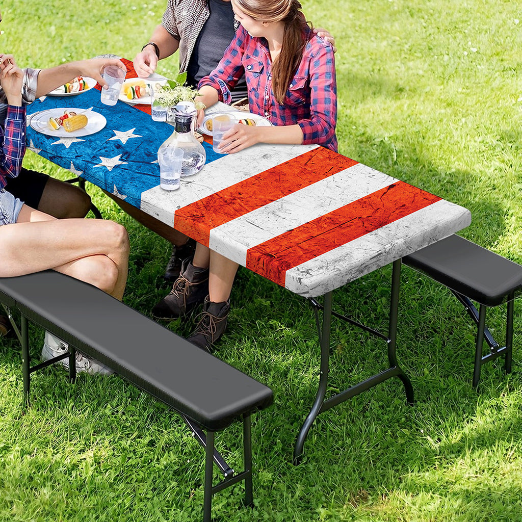 Rough USA Flag Print Picnic Table Cover