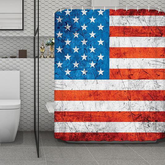 Rough USA Flag Print Polyester Shower Curtain