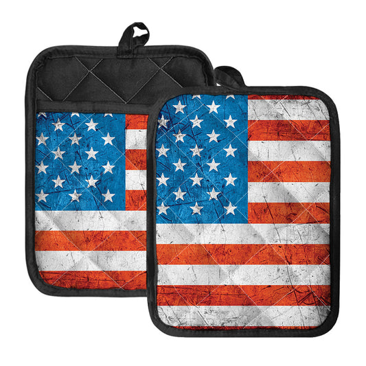 Rough USA Flag Print Pot Holders With Pocket