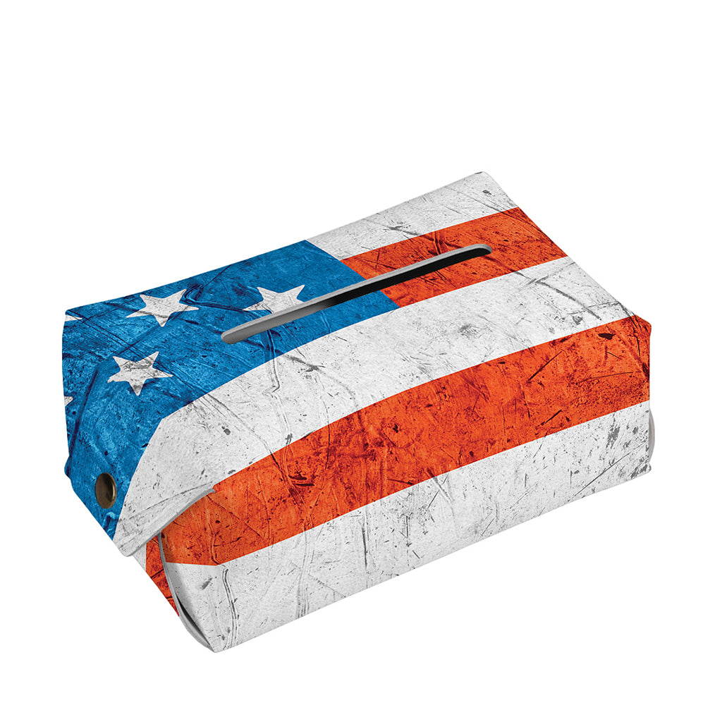 Rough USA Flag Print Rectangle Tissue Box Cover