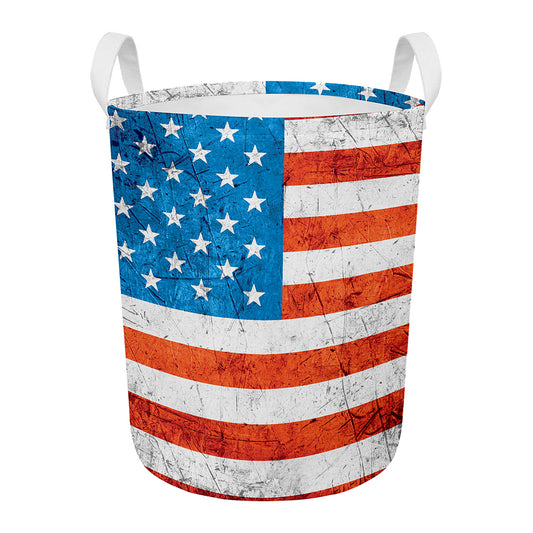 Rough USA Flag Print Round Laundry Basket