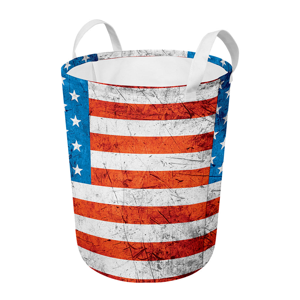 Rough USA Flag Print Round Laundry Basket