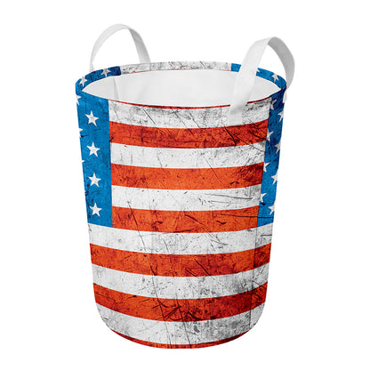 Rough USA Flag Print Round Laundry Basket