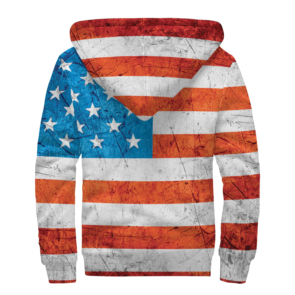 Rough USA Flag Print Sherpa Lined Zip Up Hoodie