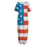Rough USA Flag Print Short Sleeve Long Nightdress