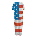 Rough USA Flag Print Short Sleeve Long Nightdress