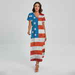Rough USA Flag Print Short Sleeve Maxi Dress