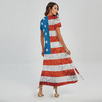 Rough USA Flag Print Short Sleeve Maxi Dress