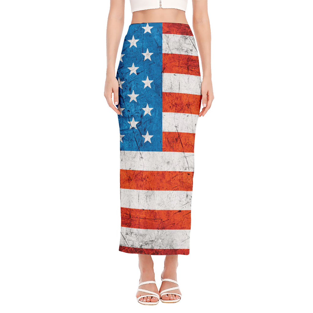 Rough USA Flag Print Side Slit Maxi Skirt
