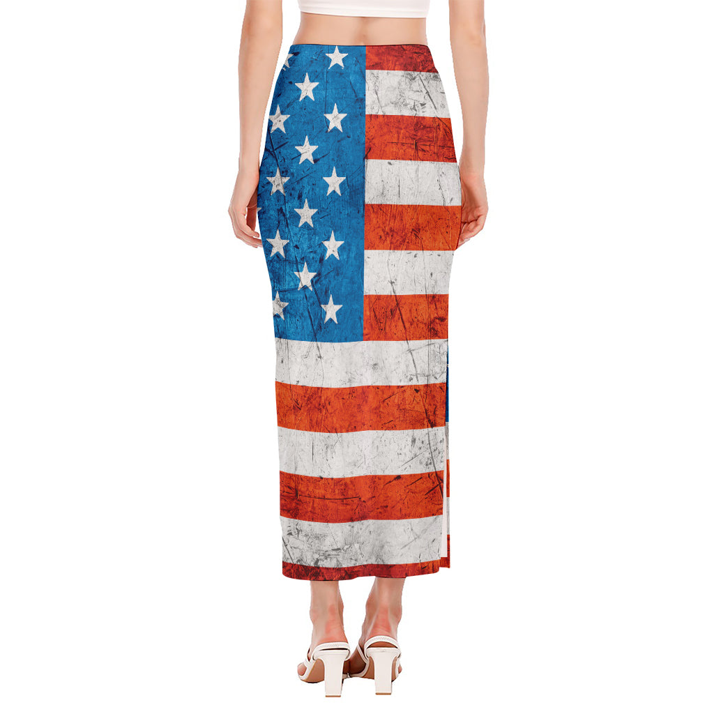 Rough USA Flag Print Side Slit Maxi Skirt
