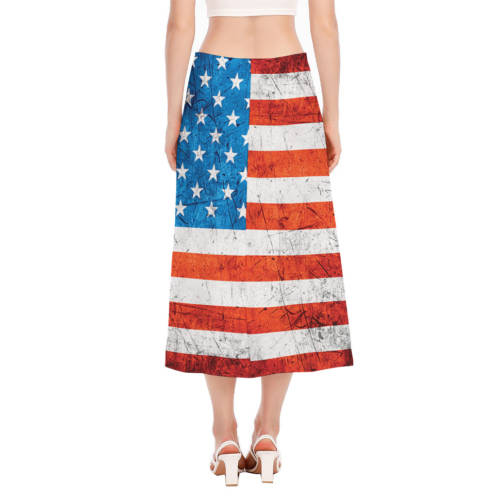 Rough USA Flag Print Side Slit Midi Skirt