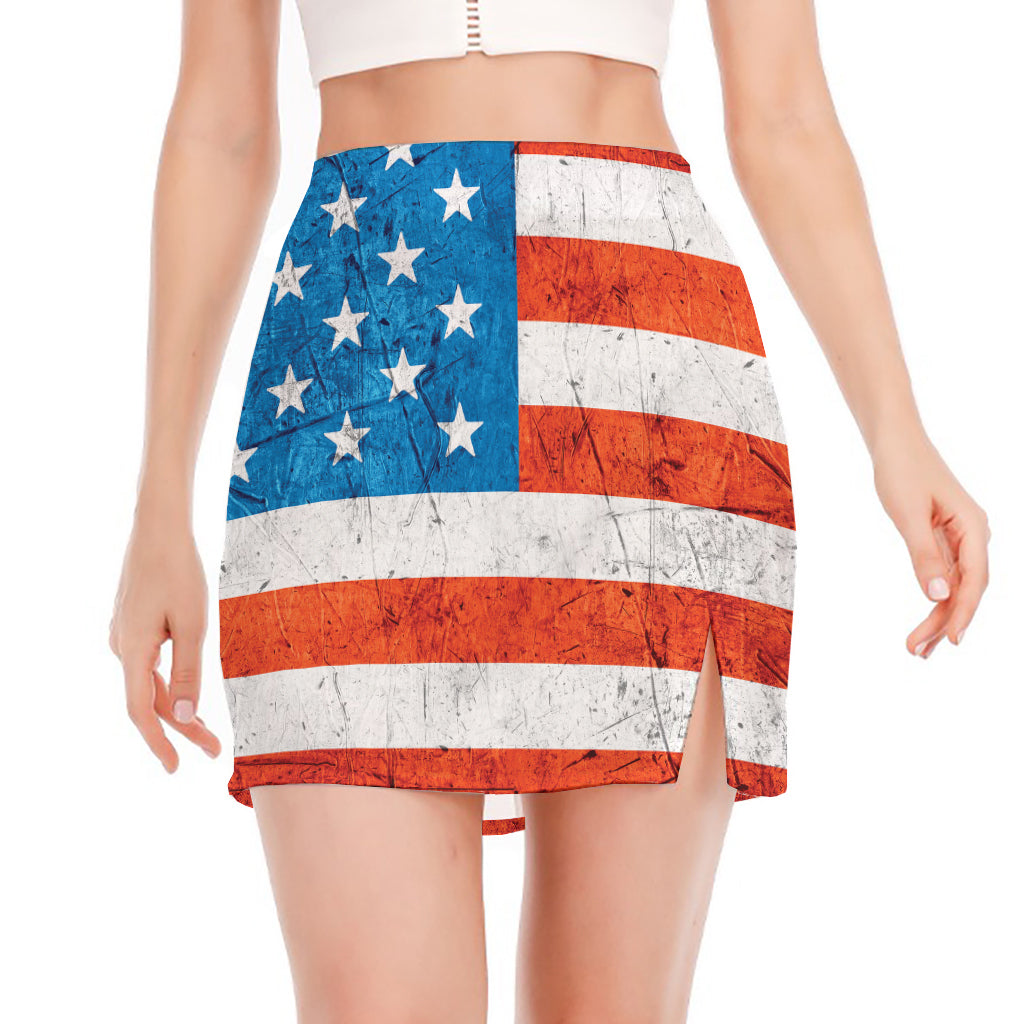 Rough USA Flag Print Side Slit Mini Skirt