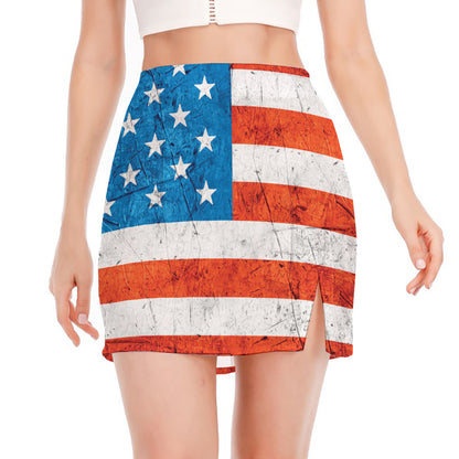 Rough USA Flag Print Side Slit Mini Skirt