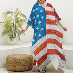 Rough USA Flag Print Silk V-Neck Kaftan Dress