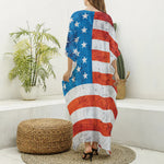 Rough USA Flag Print Silk V-Neck Kaftan Dress
