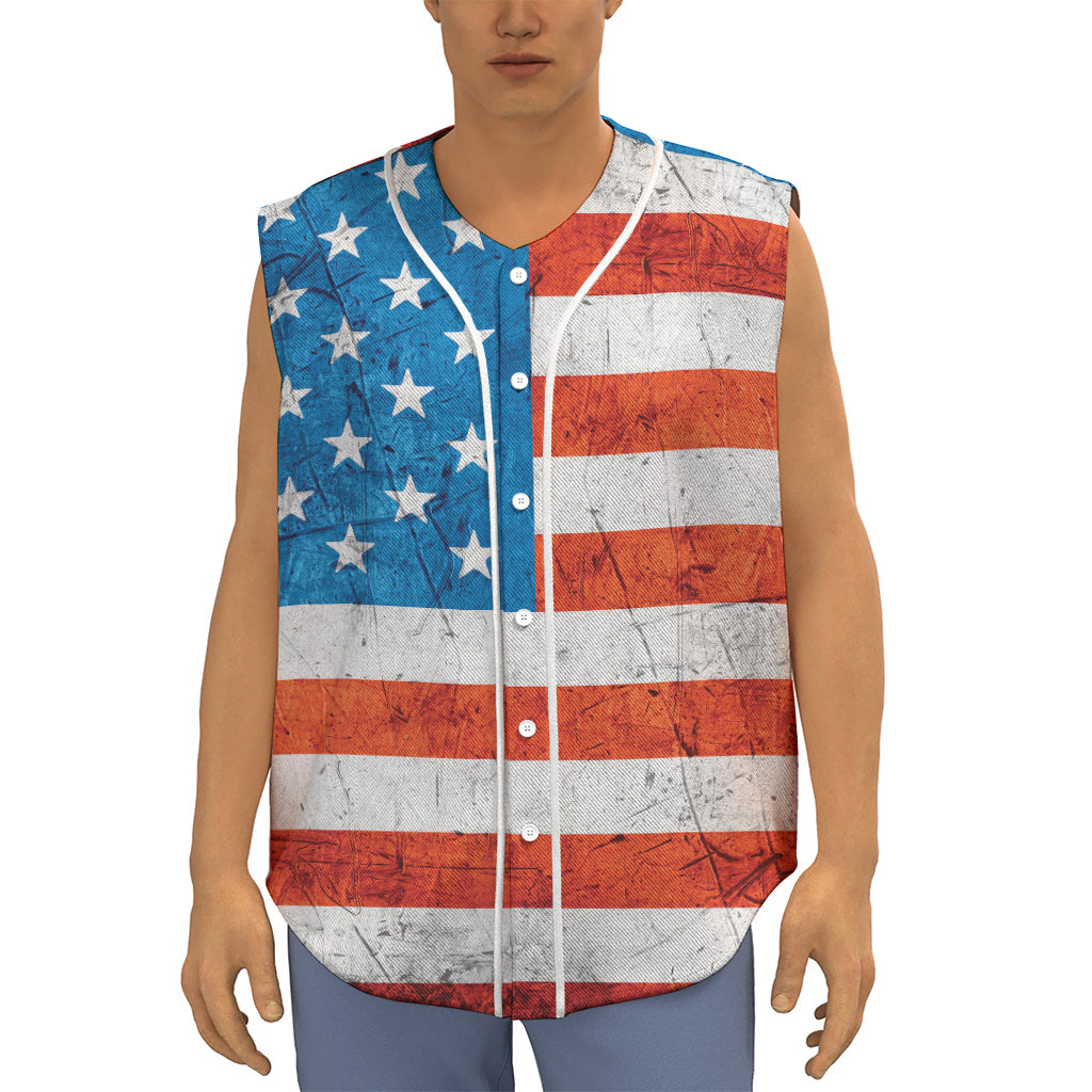 Rough USA Flag Print Sleeveless Baseball Jersey