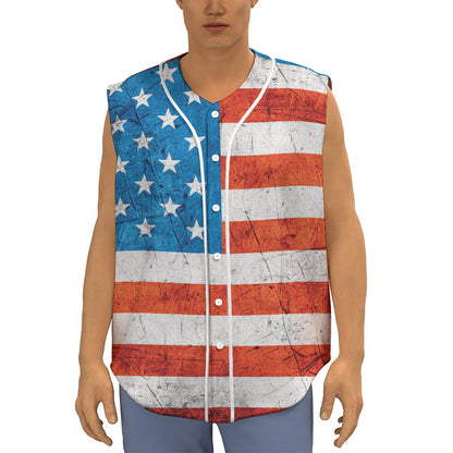 Rough USA Flag Print Sleeveless Baseball Jersey