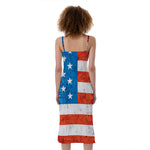 Rough USA Flag Print Slim Fit Midi Cami Dress