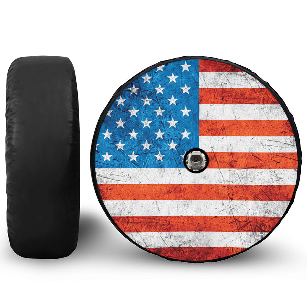 Rough USA Flag Print Tire Cover With Camera Hole