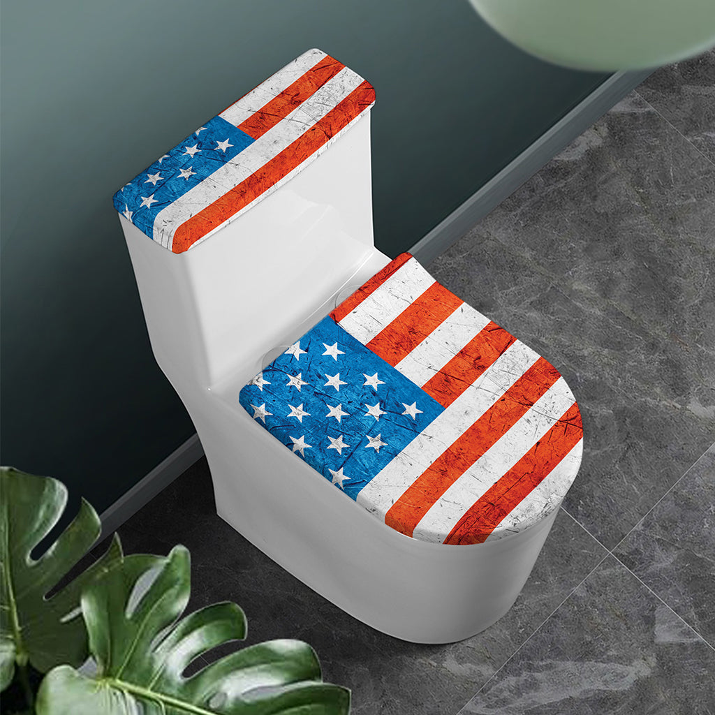 Rough USA Flag Print Toilet Lid And Tank Cover Set