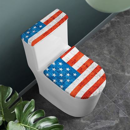 Rough USA Flag Print Toilet Lid And Tank Cover Set