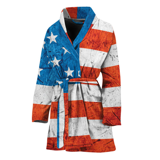 Rough USA Flag Print Women's Bathrobe