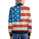 Rough USA Flag Print Women's Bomber Jacket