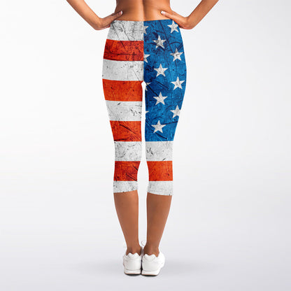 Rough USA Flag Print Women's Capri Leggings