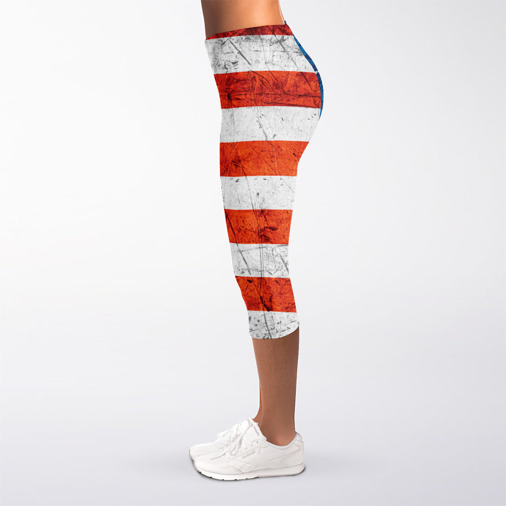 Rough USA Flag Print Women's Capri Leggings