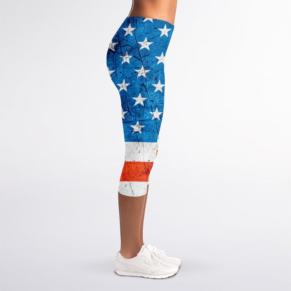 Rough USA Flag Print Women's Capri Leggings