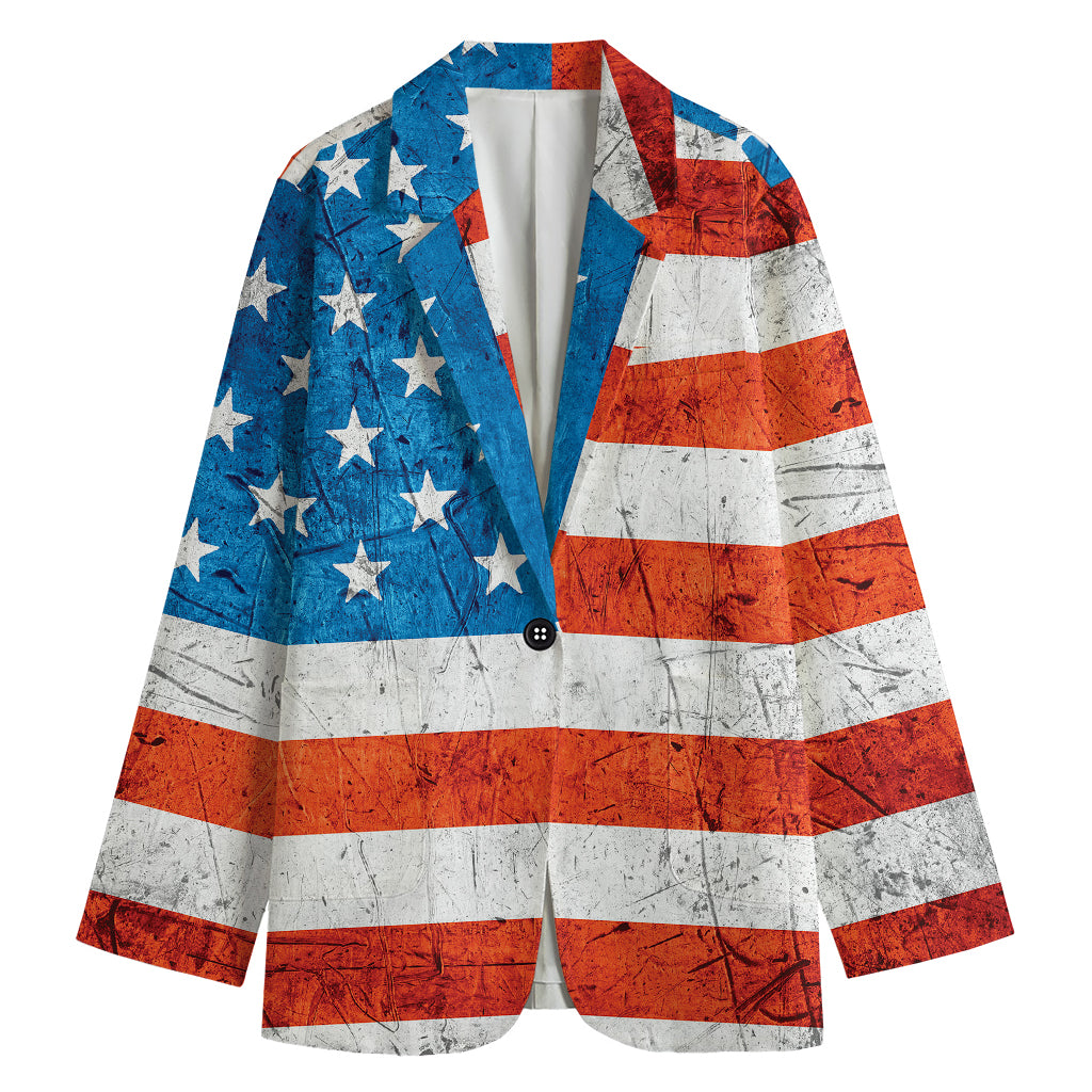 Rough USA Flag Print Women's Cotton Blazer