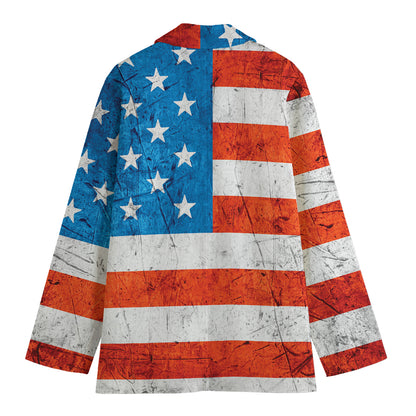 Rough USA Flag Print Women's Cotton Blazer