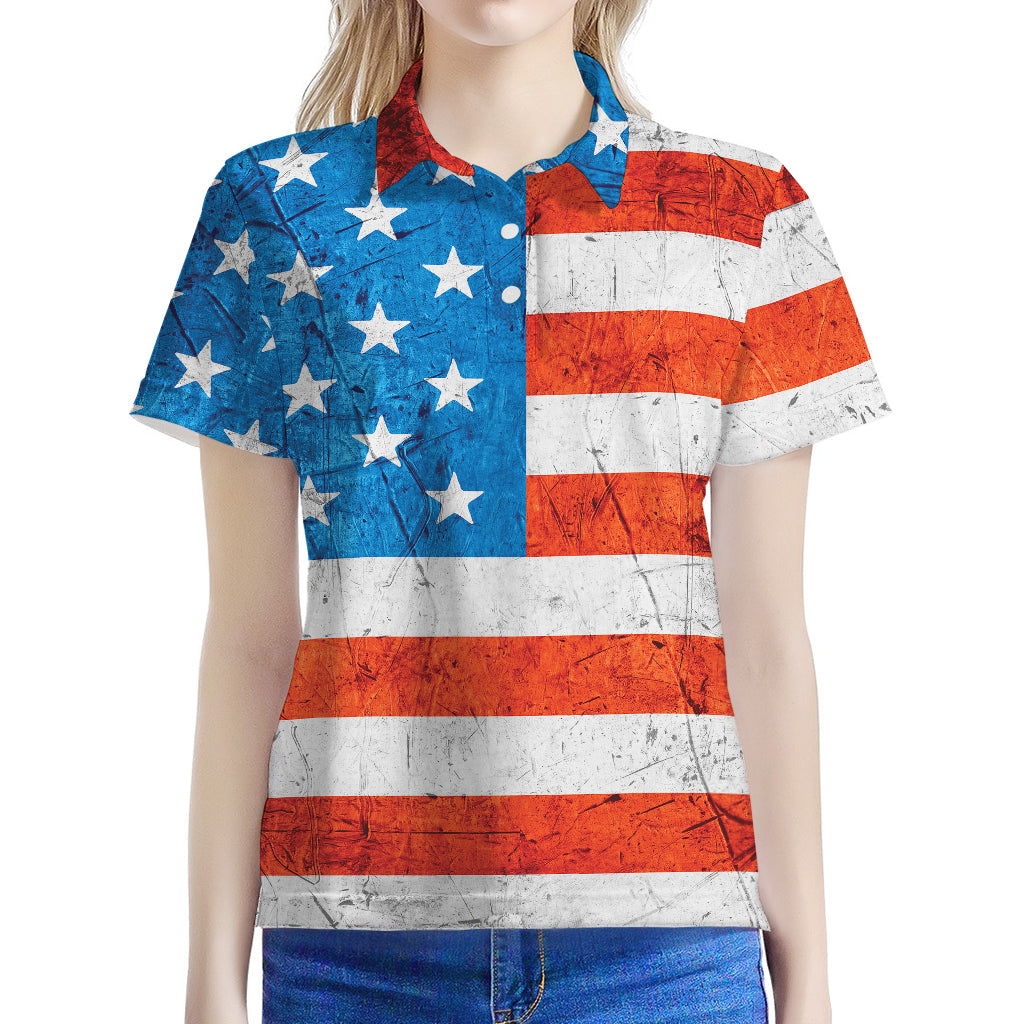 Rough USA Flag Print Women's Polo Shirt