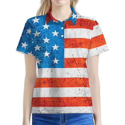 Rough USA Flag Print Women's Polo Shirt