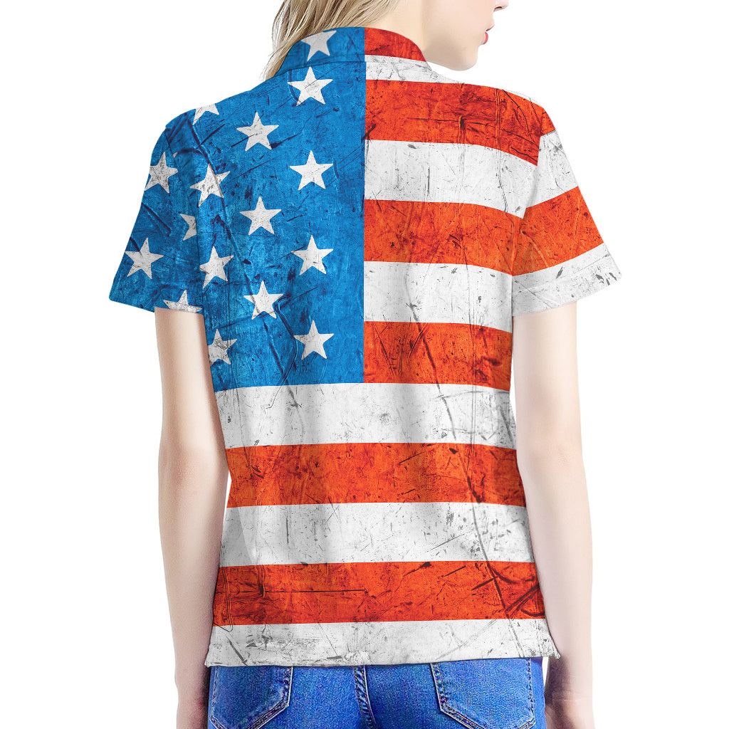 Rough USA Flag Print Women's Polo Shirt