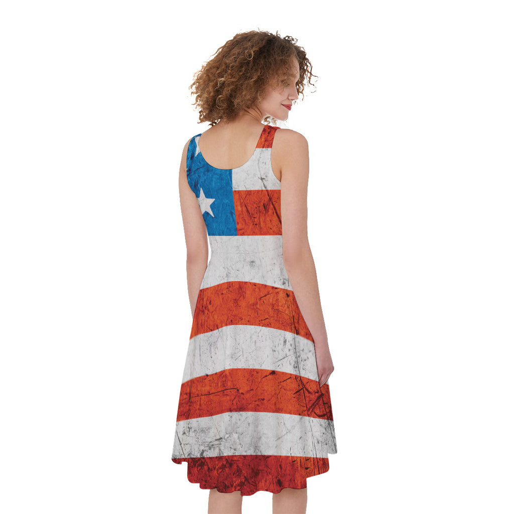 Rough USA Flag Print Women's Sleeveless Dress