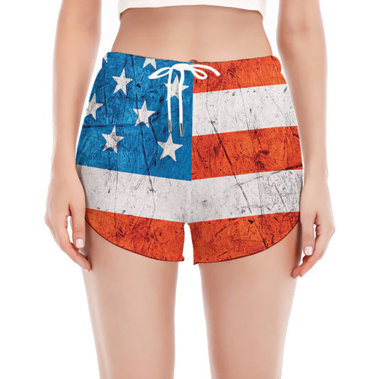 Rough USA Flag Print Women's Split Running Shorts