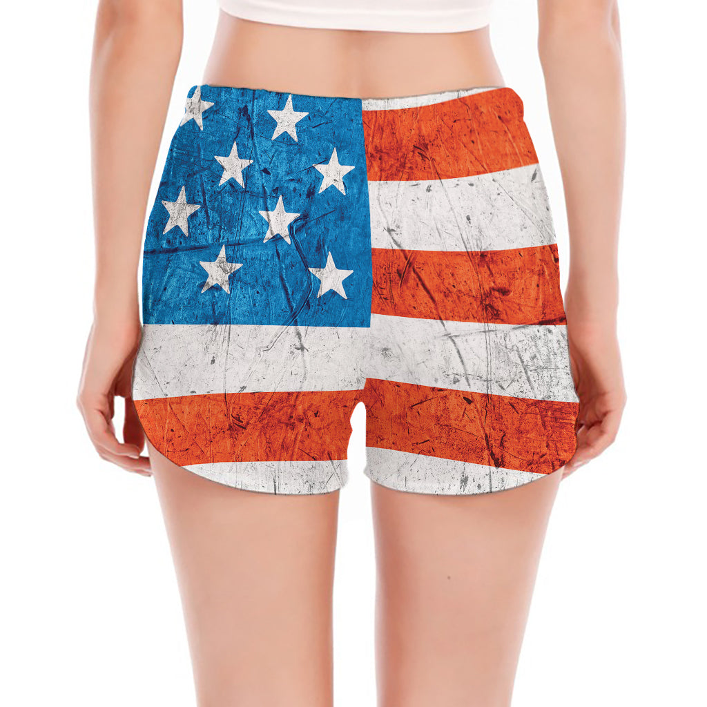 Rough USA Flag Print Women's Split Running Shorts