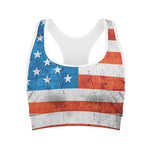 Rough USA Flag Print Women's Sports Bra