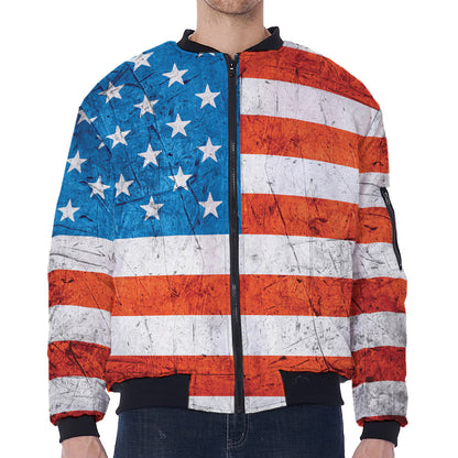 Rough USA Flag Print Zip Sleeve Bomber Jacket