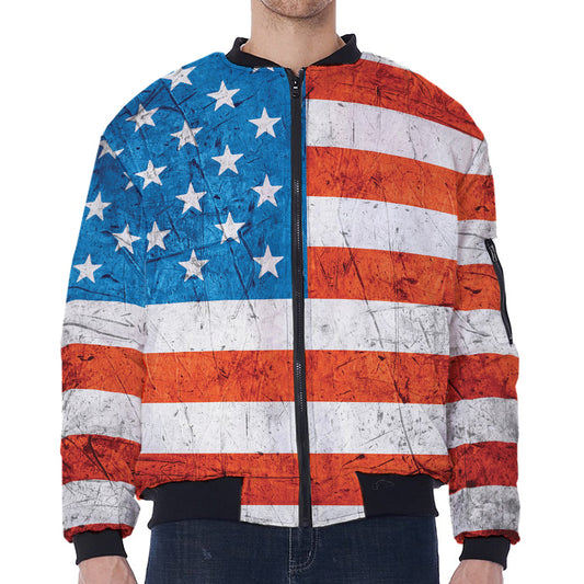 Rough USA Flag Print Zip Sleeve Bomber Jacket