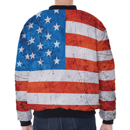 Rough USA Flag Print Zip Sleeve Bomber Jacket
