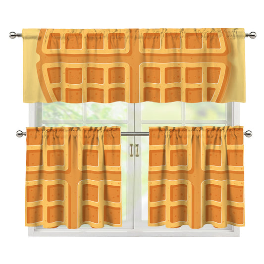 Round Waffle Print 3 Piece Kitchen Curtains