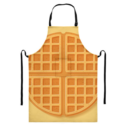Round Waffle Print Bib Apron With Pocket